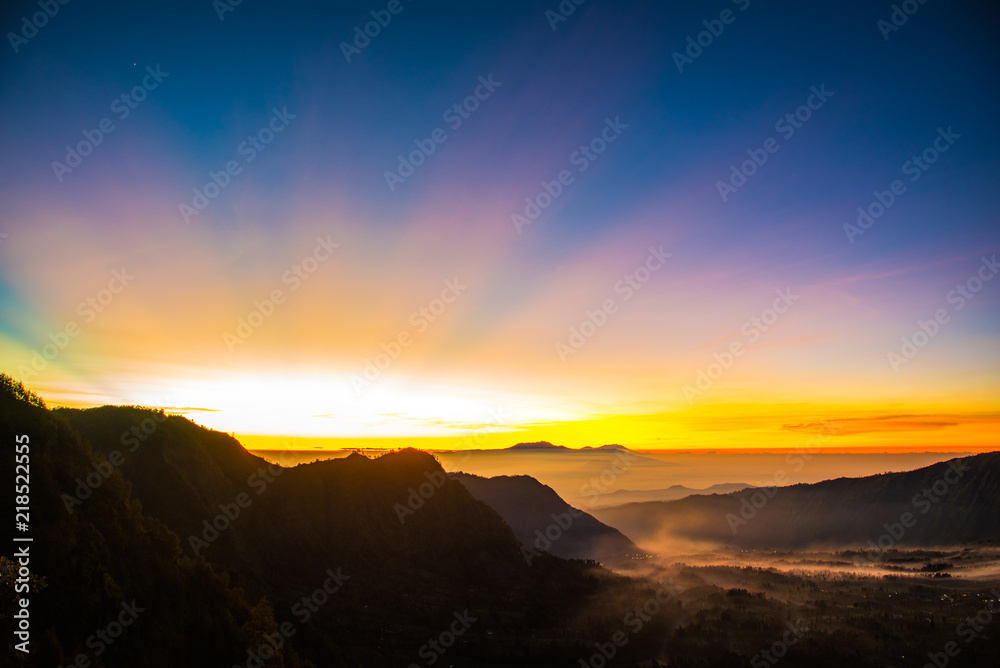 Sunrise at Mount Bromo (Gunung Bromo) and Lawang village 