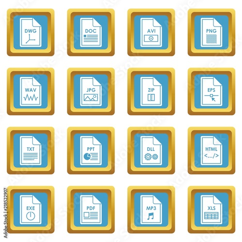 File format icons set in azur color isolated vector illustration for web and any design