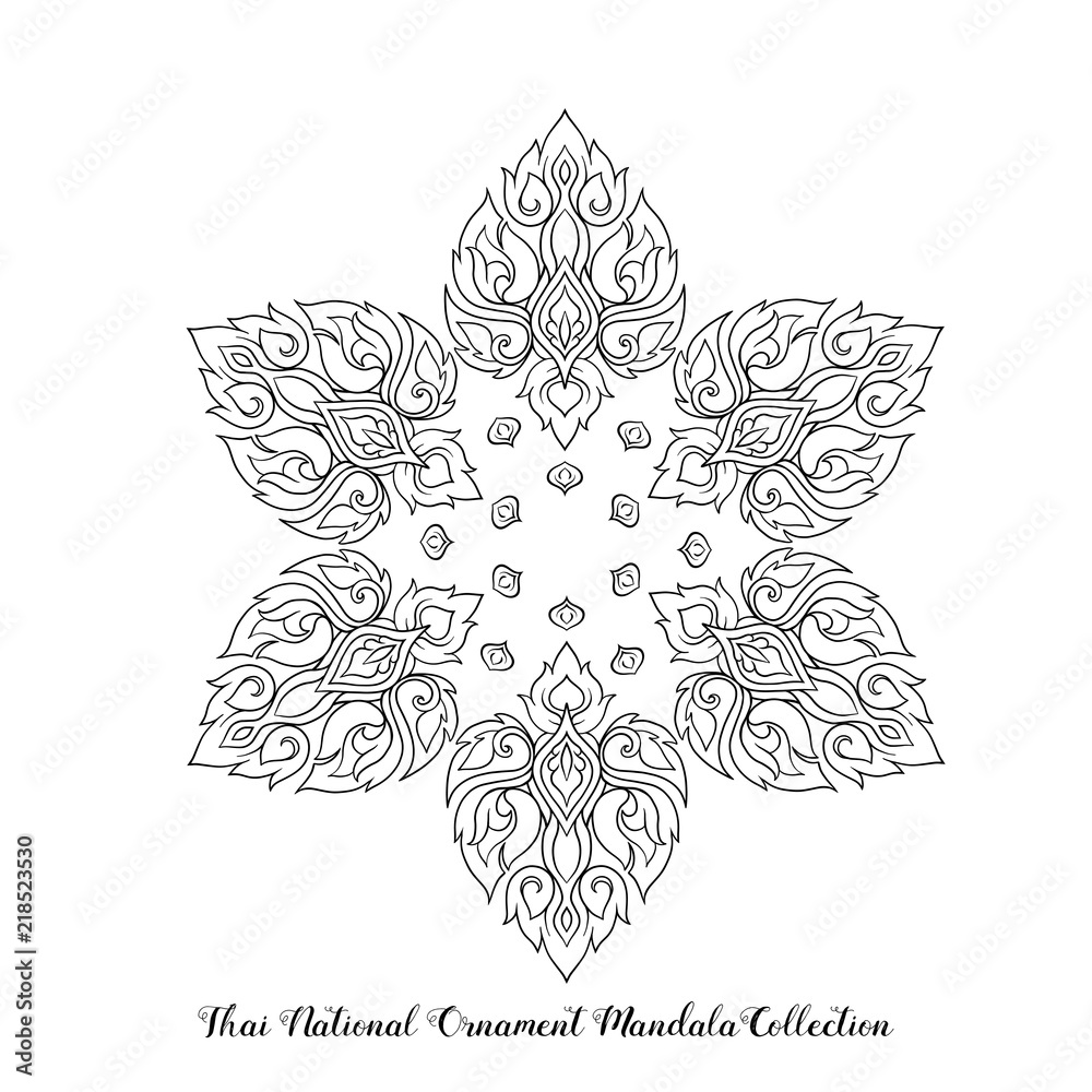 Outline mandala of traditional Thai ornament. Stock illustration
