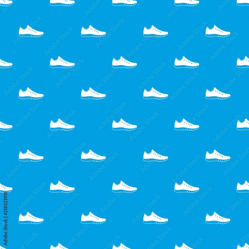 Sneakers pattern repeat seamless in blue color for any design. Vector geometric illustration