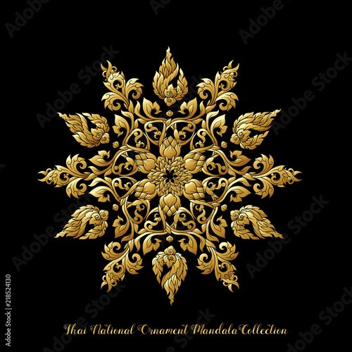 Gold mandala of traditional Thai ornament. Stock illustration.