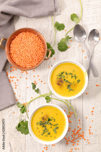 bowl of lentils soup and coriander