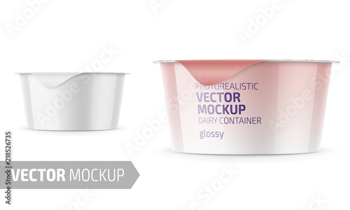White yogurt pot template with sample design.