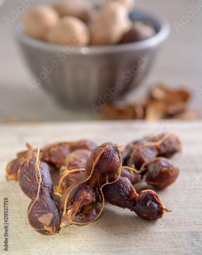 Fruits of tropcal Africal tree tamarind, used in cooking, traditional medicine and metal polish photo