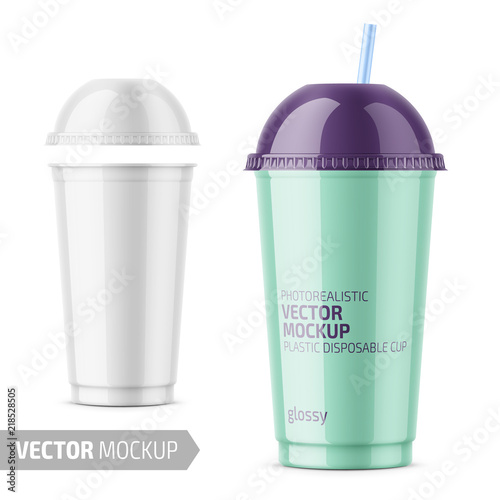 White disposable plastic cup with sample design.