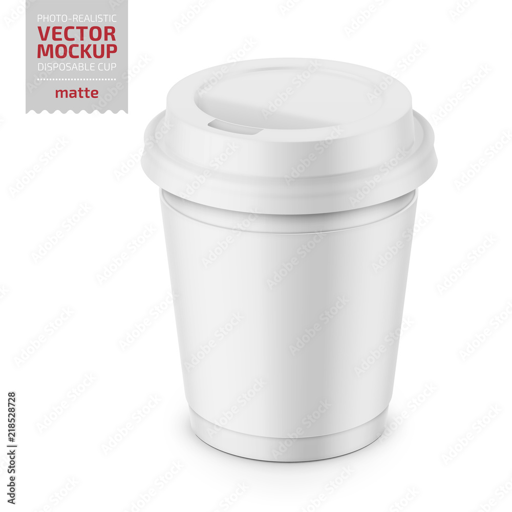 White matte disposable cup with lid template. White matte disposable cup with lid template.