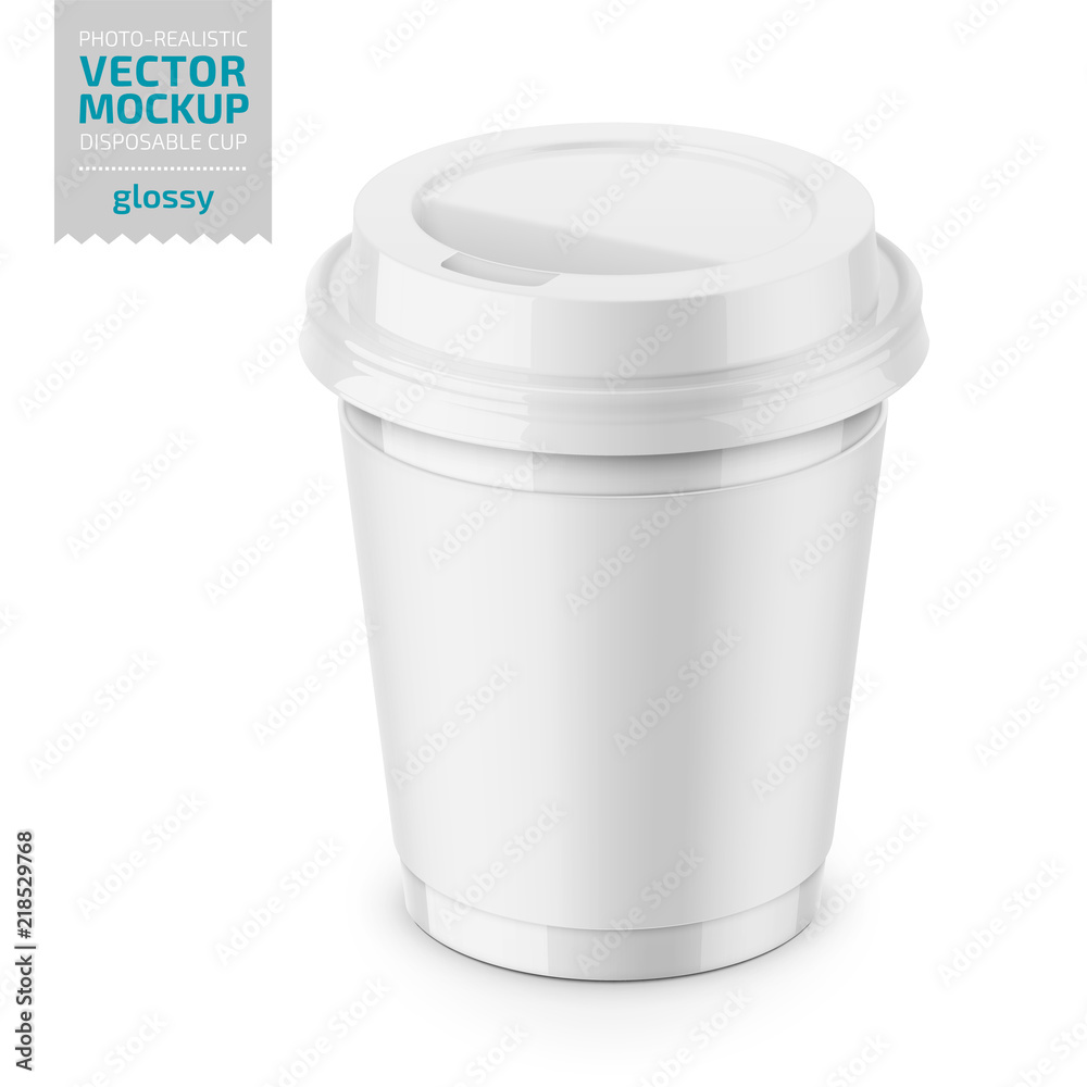 White glossy disposable cup with lid template.