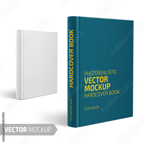 Blank vertical hardcover book with sample design.