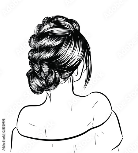Fashion illustration of a girl with heathy long hairstyle. Hand-drawn braid for web, brochure, templates, post, business card.