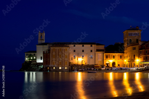 Romantic Time at The Bay of Sestri Levante at the Blue Hour in Summer