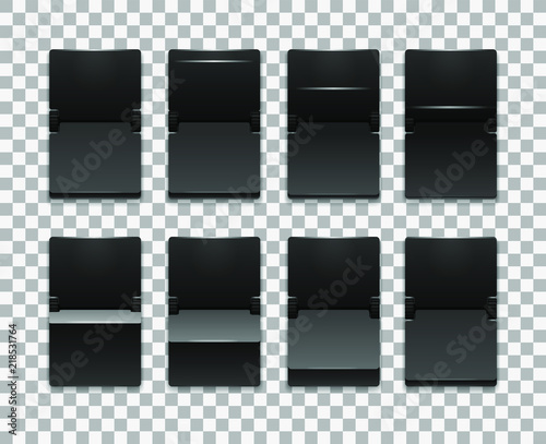 Mechanical scoreboard vector template; Flip countdown clock counter with transparent shadow; Set of mechanical scoreboard mock up