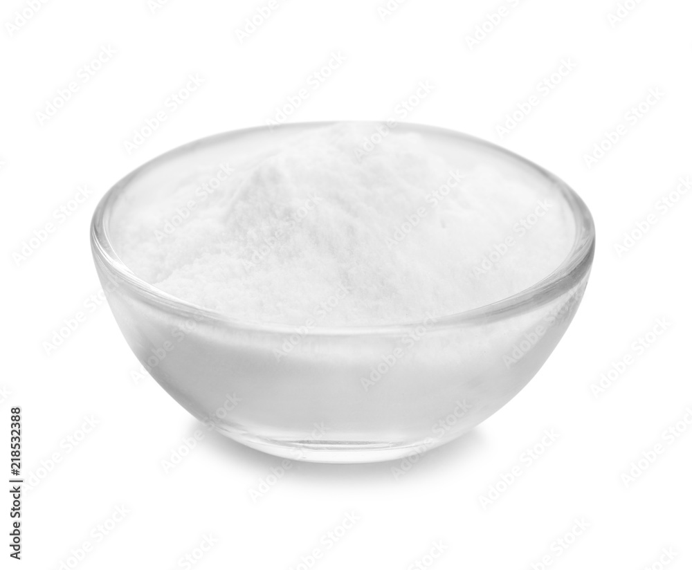 Bowl with baking soda on white background Bowl with baking soda on white background