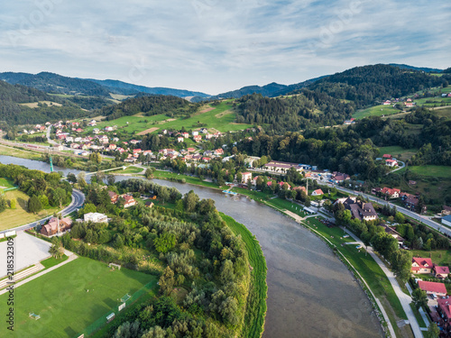 Aerial view over Szczawnica town in Pieniny, Poland