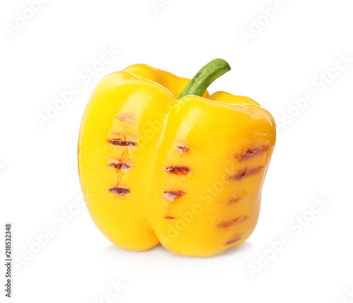 Grilled ripe paprika pepper on white background