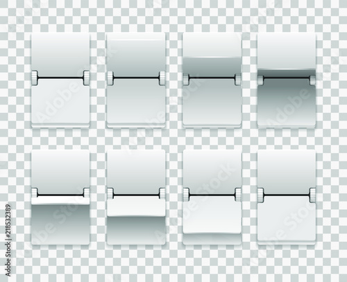 White Mechanical scoreboard vector template; Flip countdown clock counter with transparent shadow mock up