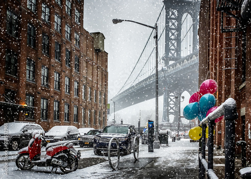 Manhattan Bridge in Snow