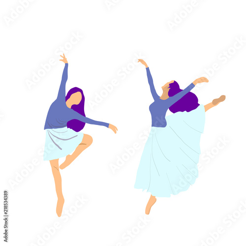  Dancing Young Woman, choreography, modern dance. Vector illuctration, isolated on white background