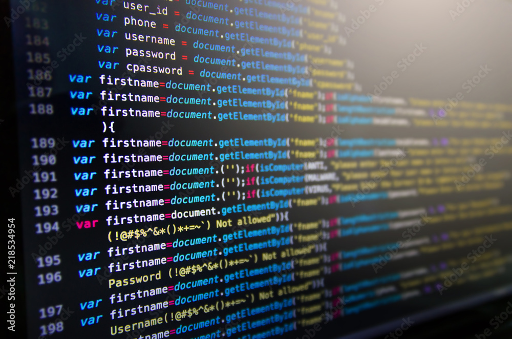 Desktop source code and Wallpaper by Computer language with coding and  programming. Stock Photo