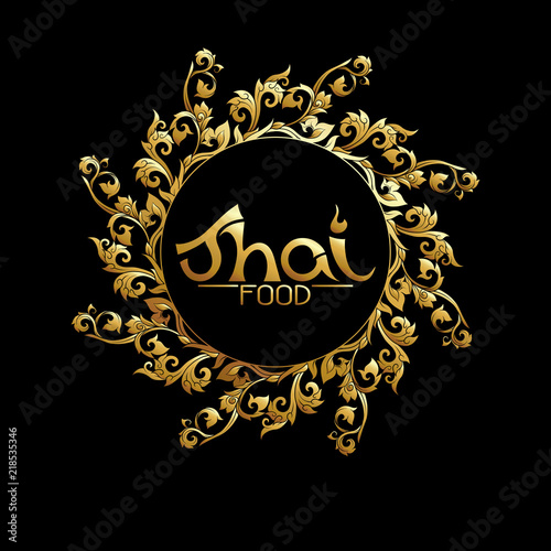 Logo for Thai food, restaurantwith traditional thai ornament, pa