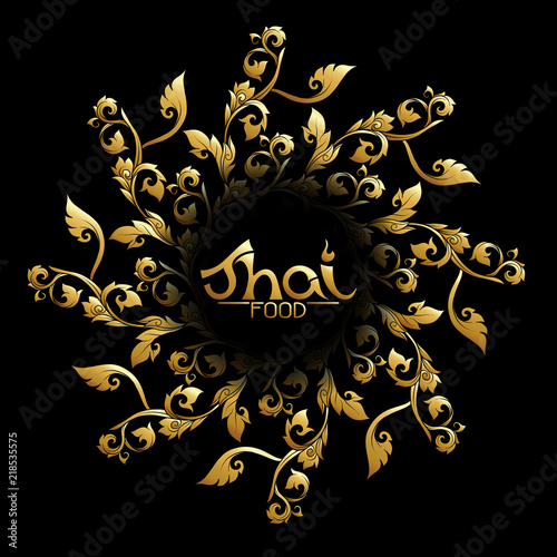Logo for Thai food, restaurantwith traditional thai ornament, pa