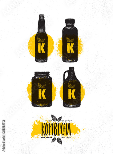 Kombucha Tea Brewery Natural Healthy Soft Drink Illustration Concept. Bio Raw Nutrition Food Vector Illustration