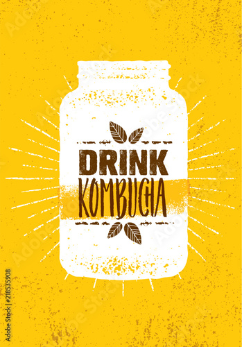 Kombucha Tea Brewery Natural Healthy Soft Drink Illustration Concept. Bio Raw Nutrition Food Vector Illustration