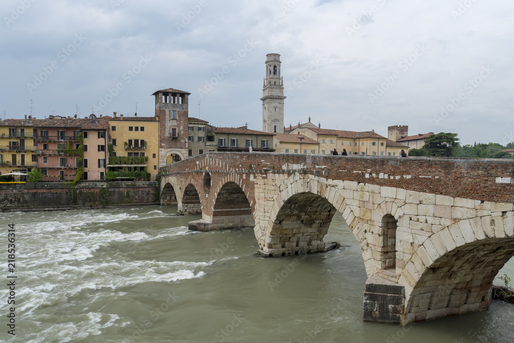 Bridge Ponte Pietra over the Adige river
