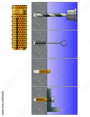 Appearance and installation diagram of brass expansion anchor