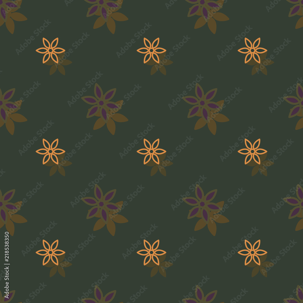 Seamless background pattern with a variety of colored floral motifs.
