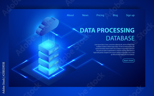 Concept of big data processing center, cloud database, server energy station of future.