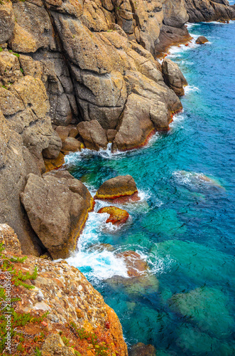 Rocks and sea in Portofino, Liguria, Italy