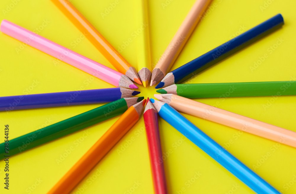 Many colored pencils. Many colored pencils.