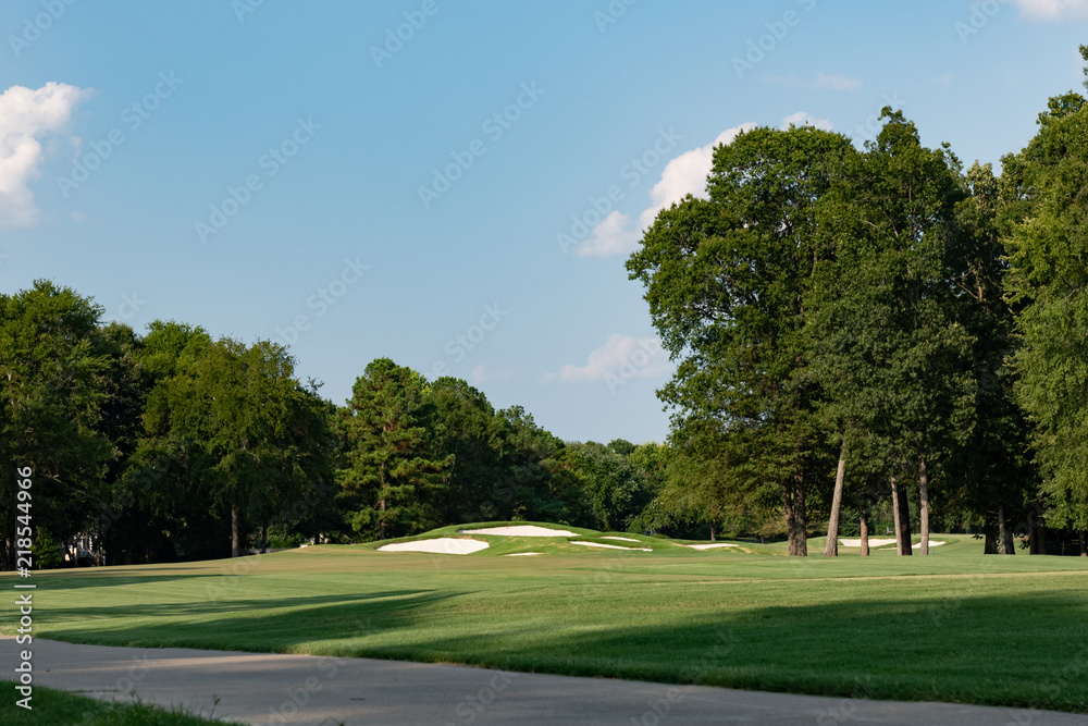 Beautifully manicured golf course greens with copy space