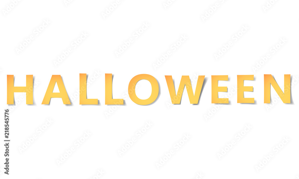 yellow-gold word halloween carved from paper with soft shadow.Vector yellow-gold word halloween carved from paper with soft shadow.Vector