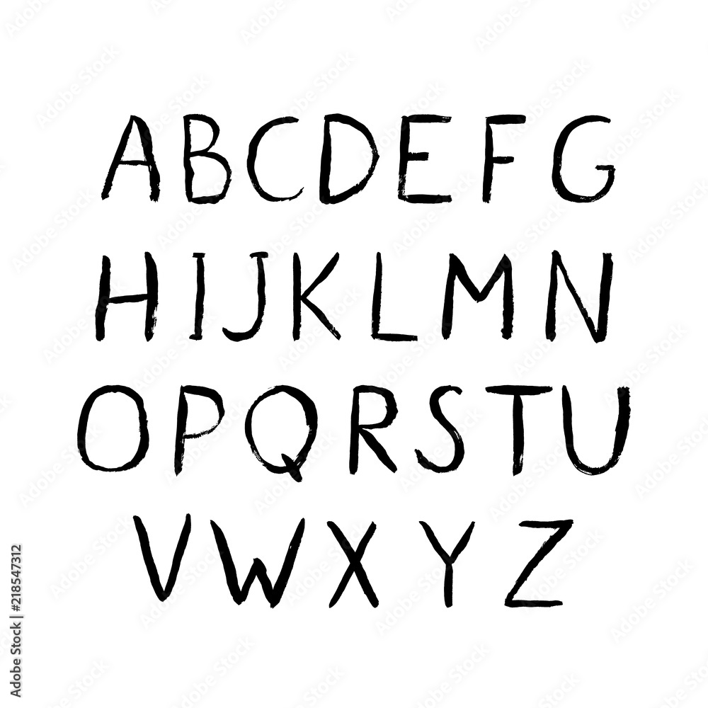Hand drawn vector alphabet. Rouge painted grunge letters A-Z isolated on white. Sans serif font. Latin uppercase handwriting symbols. Hand drawn vector alphabet. Rouge painted grunge letters A-Z isolated on white. Sans serif font. Latin uppercase handwriting symbols.