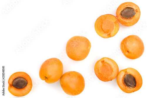 Apricot fruits isolated on white background with copy space for your text. Top view. Flat lay pattern