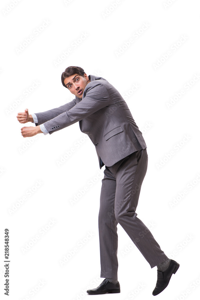 Young puppet businessman isolated on white background Young puppet businessman isolated on white background