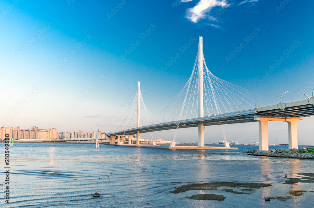 Naklejka premium Bridge over the Neva of the Western High-Speed Diameter in St. Petersburg. Russia