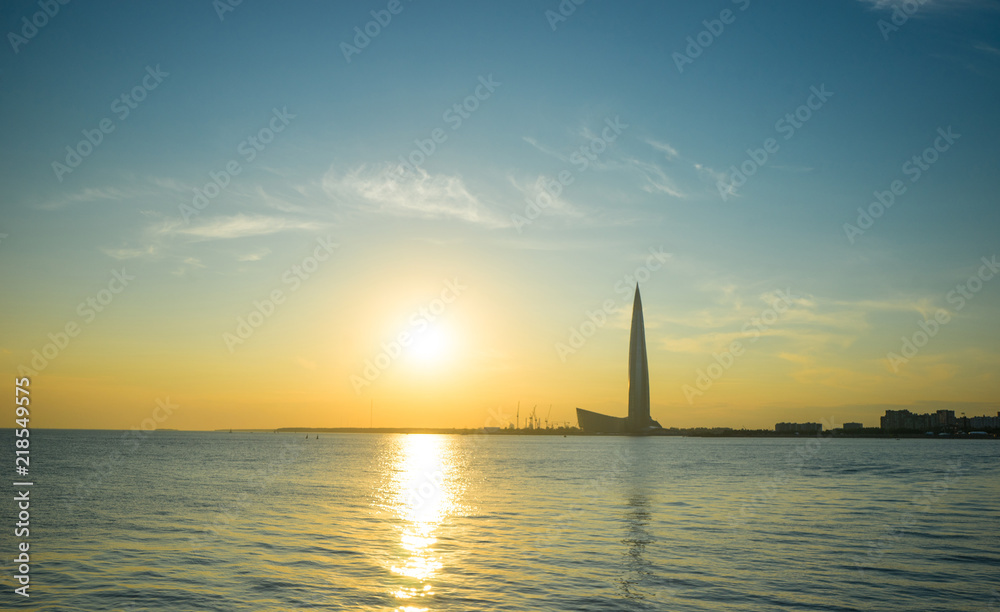 Fototapeta premium Lakhta Center at sunset in St. Petersburg in the summer. Russia