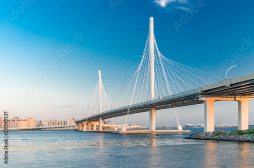 Bridge over the Neva of the Western High-Speed Diameter in St. Petersburg. Russia