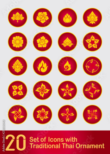 Set of ikons with  decorative elements of traditional Thai ornam