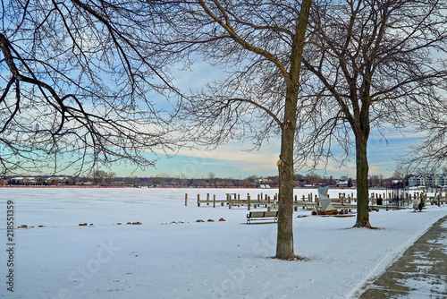 Scenic winter along the shores of Lake Minnetonka in Excelsior, Minnesota