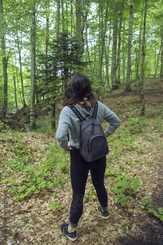 traveling girl in the forest