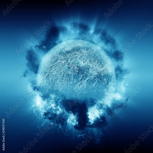 Fototapeta Naklejka Na Ścianę i Meble -  3D abstract space background with fictional planet and clouds