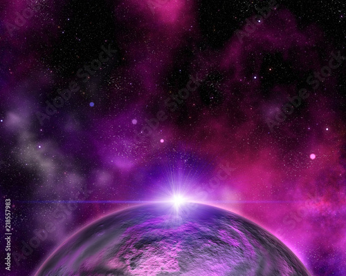 Fototapeta Naklejka Na Ścianę i Meble -  Abstract space background with fictional planet