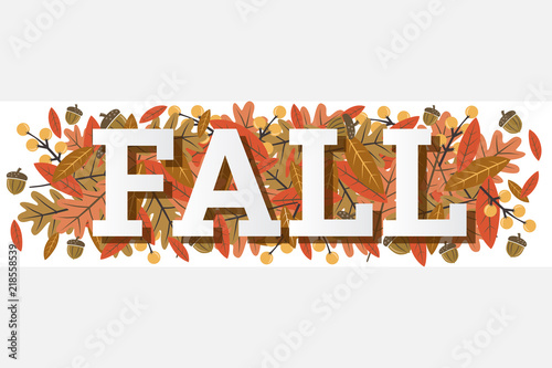 Fall Single Word with Leaves Vector Illustration 1