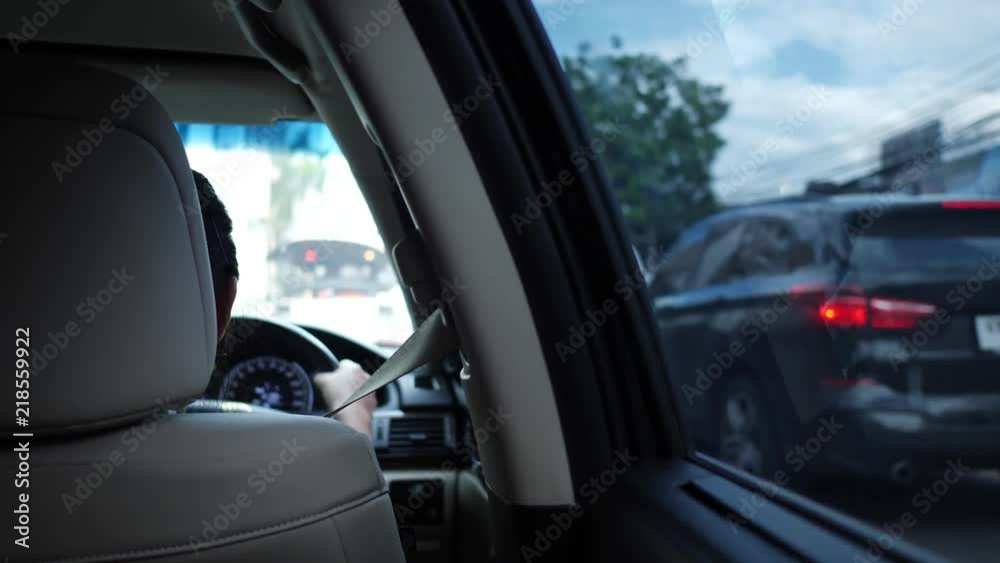 close up seat belt, slow motion one person driving car on road traffic jam close up seat belt, slow motion one person driving car on road traffic jam