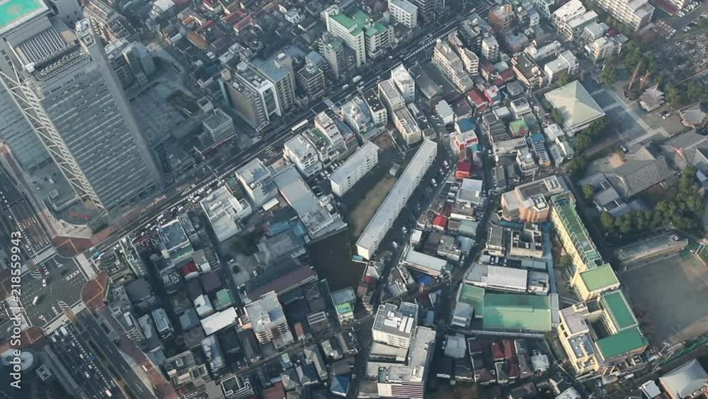 Aerial flying over Tokyo city Japan
