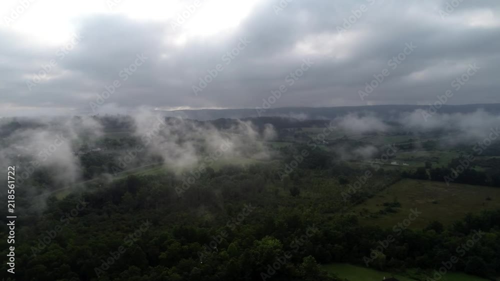 Drone flying through the mist. Close up view of low-hanging clouds Drone flying through the mist. Close up view of low-hanging clouds