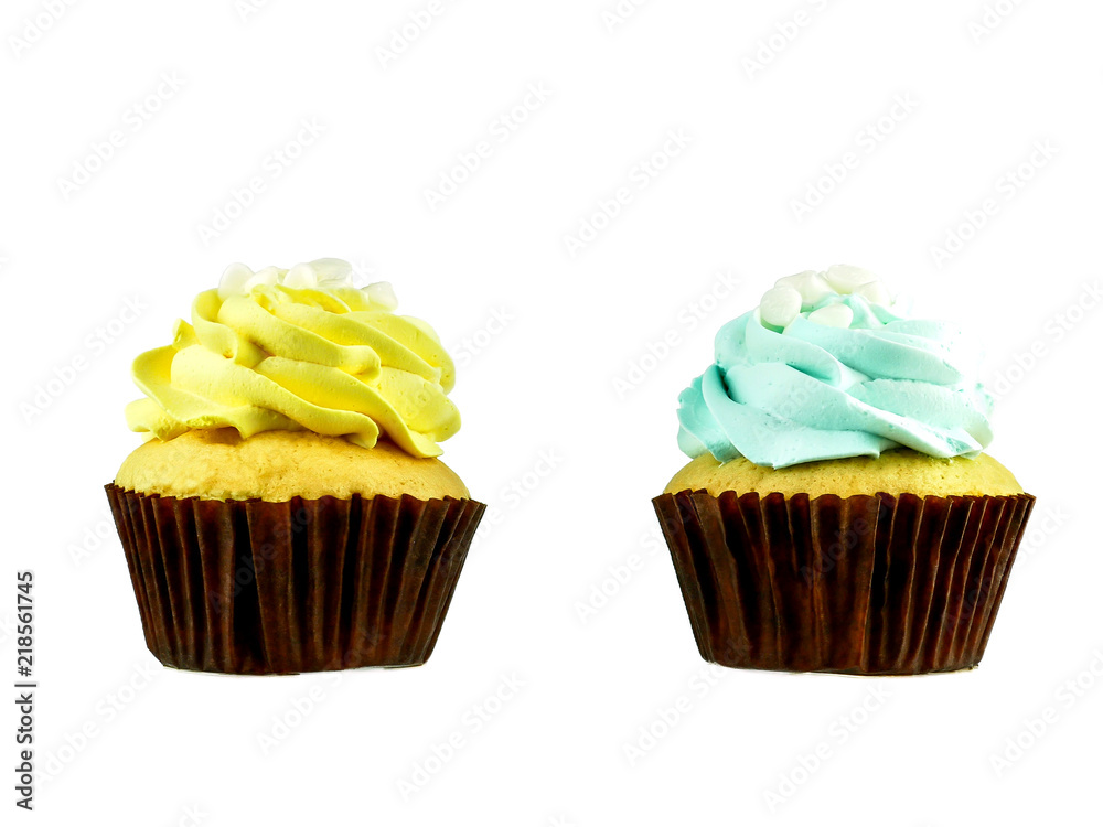Cupcake with whipped cream isolated on white background Cupcake with whipped cream isolated on white background